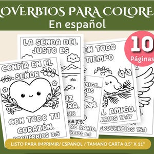 Puede incluir: Un conjunto de diez páginas para colorear imprimibles en español, con proverbios inspiradores. Cada página presenta un diseño único con texto e ilustraciones, incluyendo un corazón, un pájaro y alas. Las páginas miden 21,59 cm x 27,94 cm.