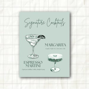 Custom Signature Drink Sign | Personalized Cocktail Menu with Hand-Drawn Sketches | Wedding Bar Sign Printable