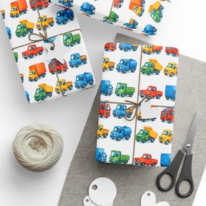 Colorful Truck Wrapping Paper - Perfect for Kids&#39; Birthdays, Baby Showers, Holiday Gifts, Gift Wrap for Car Lovers