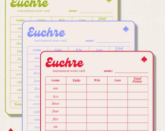 Euchre Tournament Score Card Notepad | Card Game Night Scorepad | 50 Pages