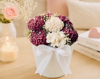 Handgefertigter Deko-Blumenstrauß für Tischdekoration | Romantic Eleganz für Ihr Zuhause | Blumen Kerzen|Geschenkidee|Geburtstagsgeschenk