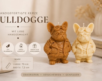 Dekorative Kerze „Flieger-Bulldogge“ Hunde Kerze-Hunde deko-Haustier gedenkkerze-WohnDeko-DogMemorialGift-Geschenkidee-Kerzen Set-Geburtstag