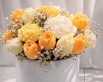 Personalisierter Blumenkerzenstrauß – Elegantes Geschenk zur Hochzeit, zum Jahrestag oder als stilvolle Wohnaccessoire-Geburtstagsgeschenk