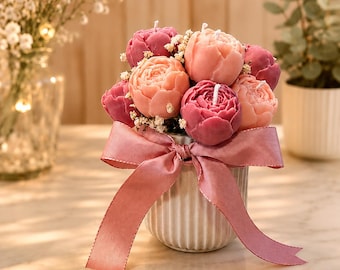 Blumenstrauß in Rosatönen-Candle Bouquet-Geschenkidee-Candle Gift-Romantic Gift for Her/Geburtstagsgeschenk-Hochzeitstagsgeschenk