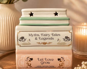 Fairy Tale Glow – Keramik Duftlampe Bücherstapel - Wax Melts & Duftöl - Aromalampe -Duftwachs-Wärmer mit Marshmallow Wax Melts