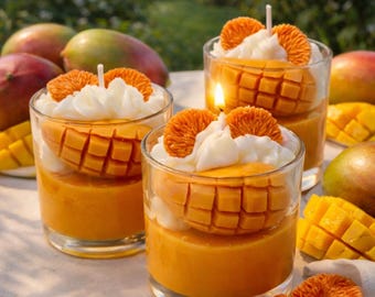 Handgemachte Duftkerze Mango-Mandarine | Decorative Sojakerze| Dessertkerze | Handgefertigtes Geschenk | Dessert Candle | Handmade Candle