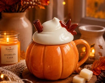 Kürbis Duftlampe +Wax Melts Set-Herbst Geschenkset-Keramik Burner-Halloween Deko-Öl und Wachserhitzer Duftlampe