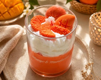 Duftkerze mit Mango&Mandarinen-Duft-Handgefertigte Sojakerze-Tropisches Dekor-Einzigartiges Geschenk-Dessert Kerze -fruit scented candle.
