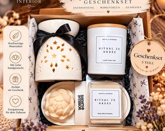 Ritual zu Hause Geschenkset – Duftkerze, Lotusblütenkerze, Keramik-Duftlampe, Wax Melts & Keraflott Tablett
