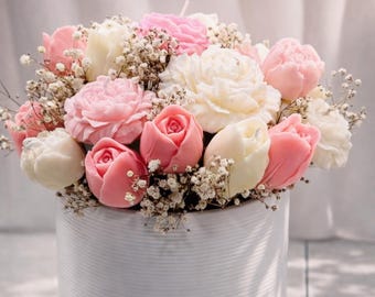 Blumenstrauß Kerzen- Duftkerze-Muttertagsgeschenk- Romantische Dekoration | Nachhaltiges, handgefertigtes Geschenk-Muttertag