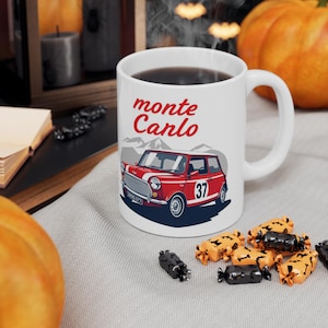 Tasse à café, Mini Cooper Monte Carlo Rally Cup, tasse à thé en céramique de voiture vintage, décoration de cuisine, cadeau pour les amateurs de voiture, café unique