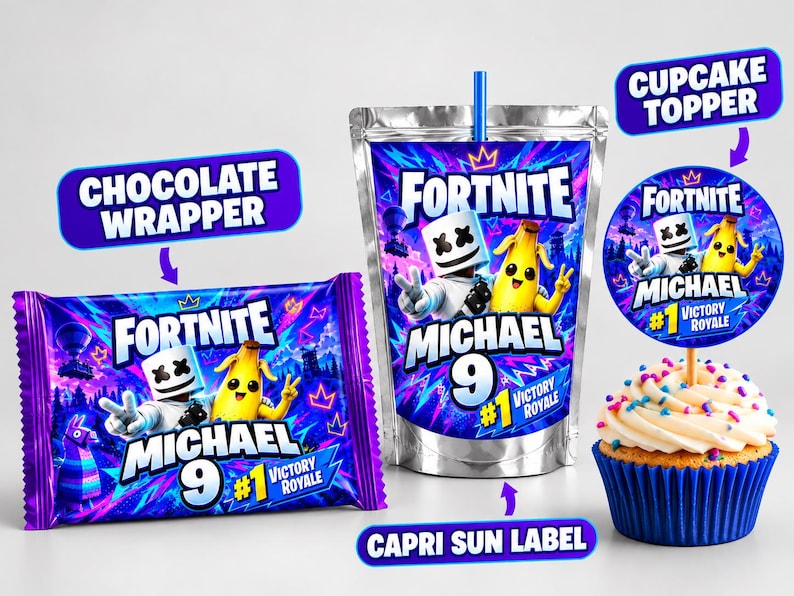 Chips Wrapper Label Fort Gaming Party Kit, Gamer Birthday Labels, Capri Sun Labels, Water ...