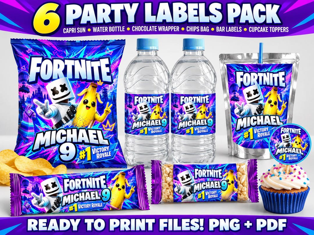 Chips Wrapper Label Fort Gaming Party Kit, Gamer Birthday Labels, Capri Sun Labels, Water ...