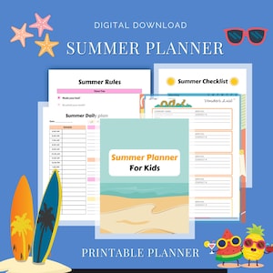 Kids Summer Planner Printable, Summer Activity Planner for Kids, Daily Schedule, Chore Chart, Goal Tracker, Bucket List, Reading Checklist