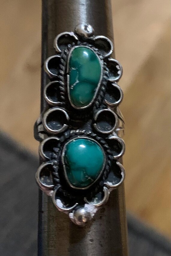 Sterling Silver Turquoise Ring, Size 6m, double s… - image 1