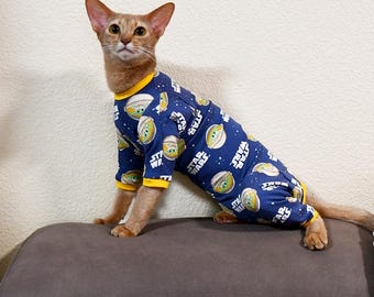 Cat Pajama – Star WAR Print, Cotton Recovery Suit with Zipper Back