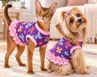 T-shirt voor kat en hond – Ballonnenprint, katoen interlock, gemaakt in de VS