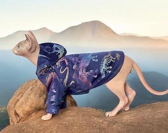 Winter Hoodie for Cat, Dog Clothes, Dinosaur print, Double Layer Velvet Pet Sweater
