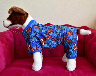 Dog Pajamas Male Cut, Spider Man print, Dog Jumpsuit, Made in USA