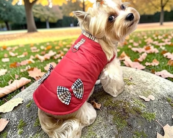 Waterdichte Oxford honden- en kattenjas in het rood, met verstelbare klittenbandsluiting, warme winterjas.