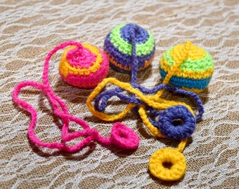 Hand Knitted Cat Toy Set – Colorful Crochet Toys, Gift for Cats, 3-Piece Set