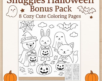 Halloween Coloring Pages: Kawaii Spooky-Cute Designs (Digital Download, PDF