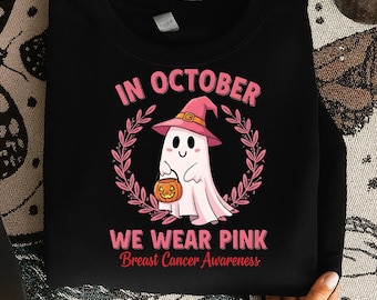 Pink Ghost Breast Cancer Awareness PNG Halloween Sublimation Clipart