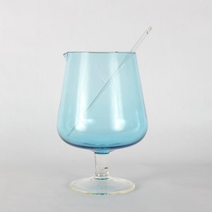 Vintage Blue Glass Pitcher with Stirrer image 1