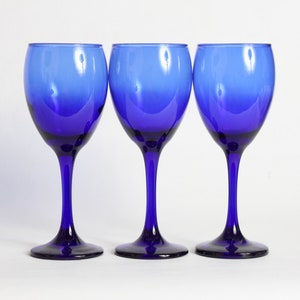 Cobalt Blue Glassware, Vintage Glassware, Wine Glasses, Wine Goblets, Goblets, Vintage Glass, Cobalt Blue Wine Glasses, Cobalt, Set of 3