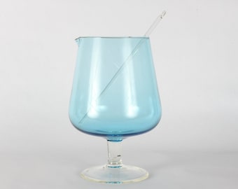 Vintage Blue Glass Pitcher with Stirrer