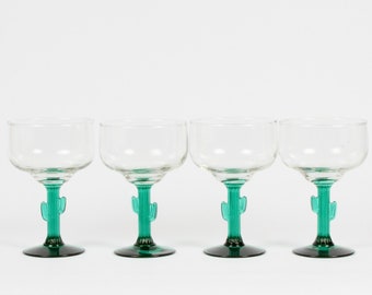 Margarita Glassware, Cactus Glassware, Margarita glasses, Stemmed Glassware, Green Glassware, Desert Glassware, Cactus Margarita, Set of 4
