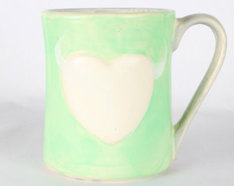 Coffee Mug, Hand Made Coffee Mug, Coffee Cup, Stripped Coffee Mug, Vintage Mugs, Coffee Mugs, Mint Green, Hearts, Set of 1