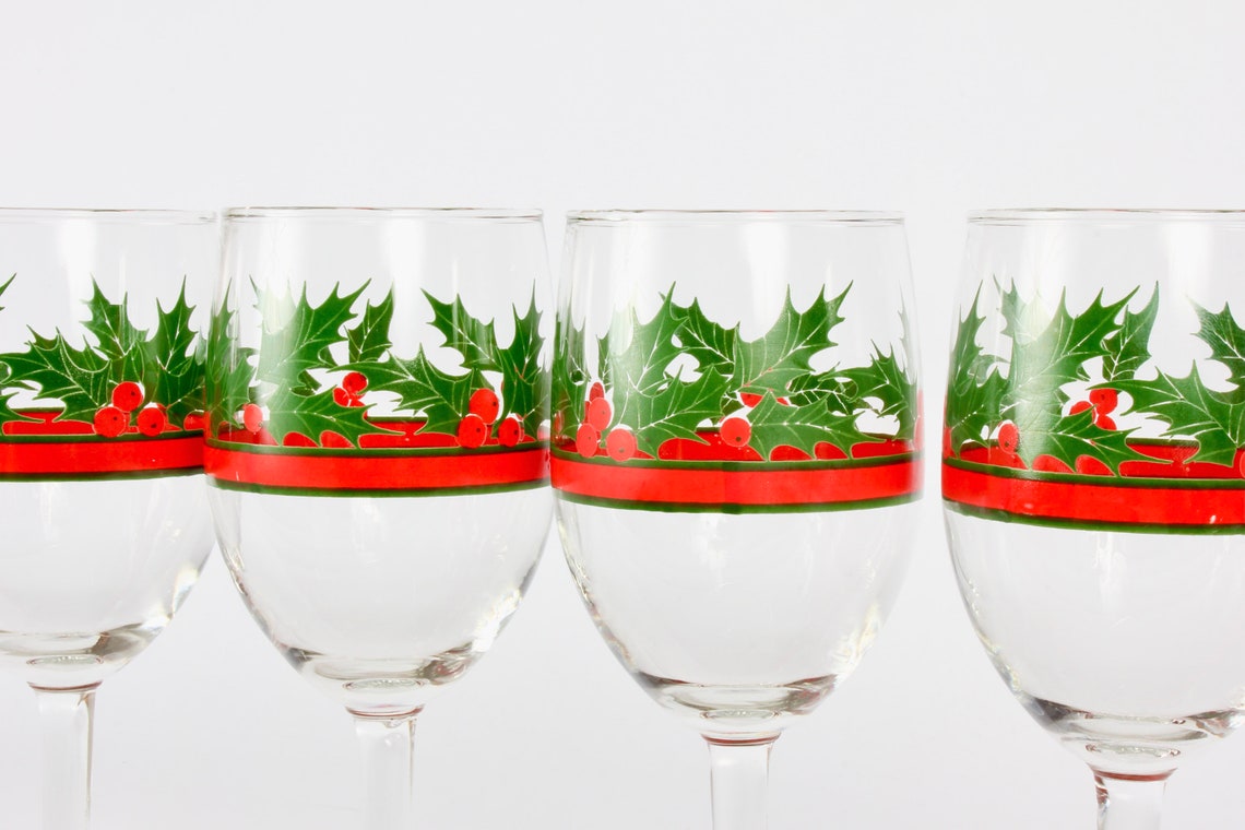 Vintage Libbey Christmas Wine Glasses Wine Glassware Home Etsy