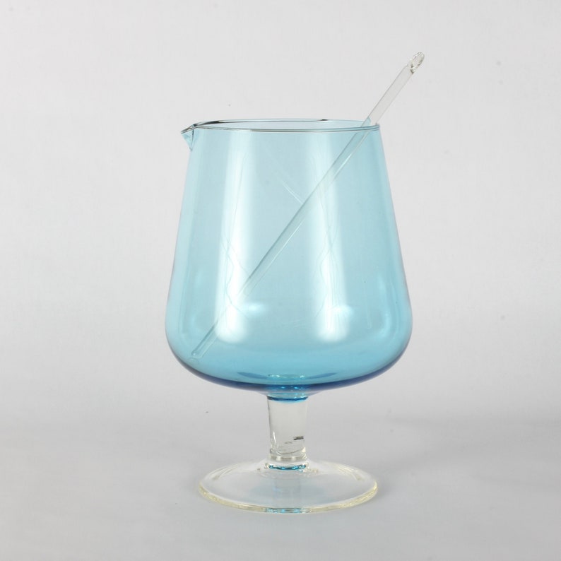 Vintage Blue Glass Pitcher with Stirrer image 2