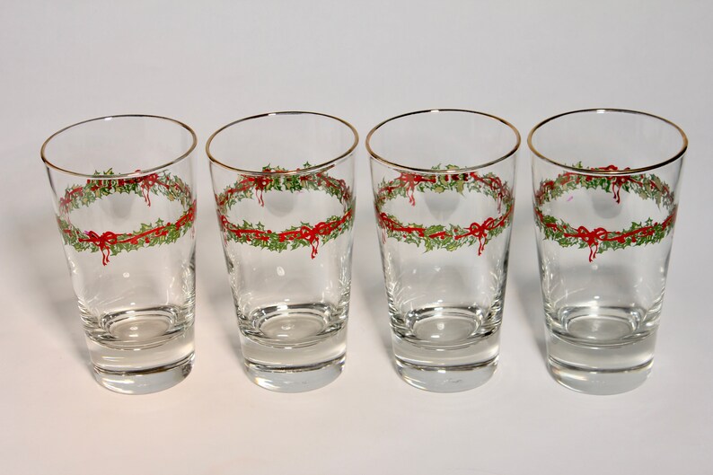 Highball Glassware, Tumblers, Vintage Glassware, Christmas Glassware, Libbey Glassware, Vintage, Glassware, Barware, Water Glasses, Set of 4 image 3