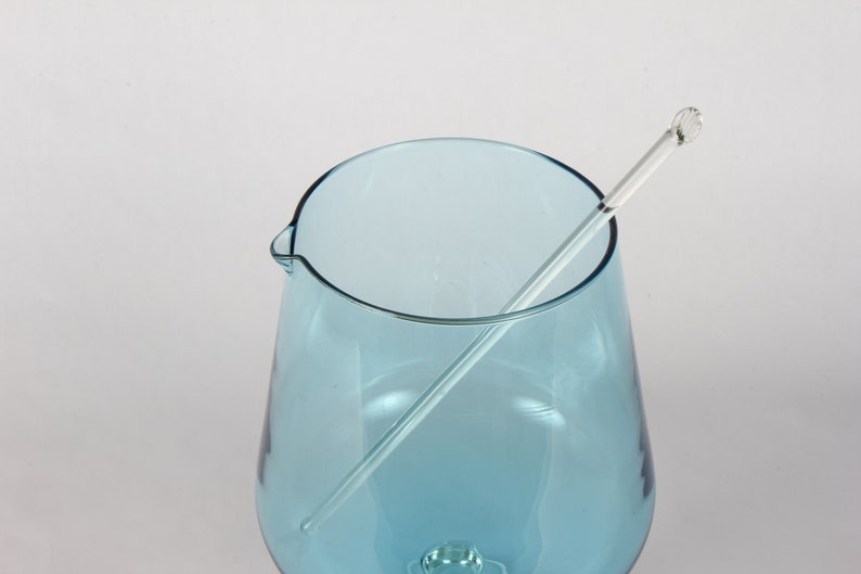Vintage Blue Glass Pitcher with Stirrer image 6