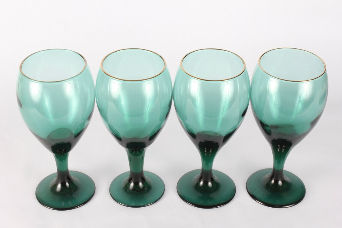 Vintage Libbey Green Glassware with Gold Rim Libbey Etsy