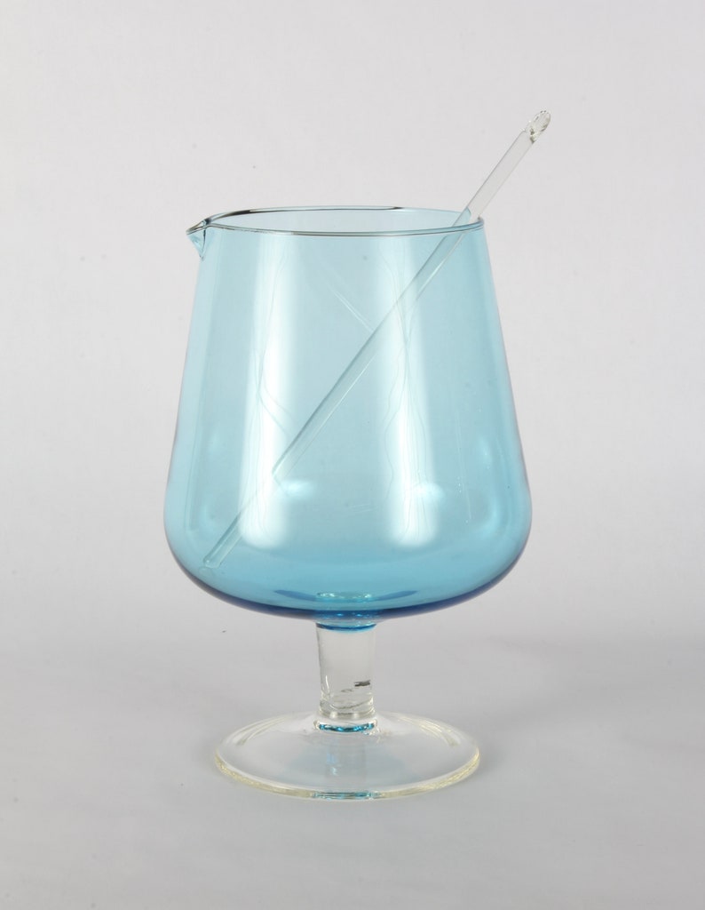 Vintage Blue Glass Pitcher with Stirrer image 5