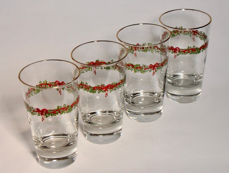 Highball Glassware, Tumblers, Vintage Glassware, Christmas Glassware, Libbey Glassware, Vintage, Glassware, Barware, Water Glasses, Set of 4 image 9