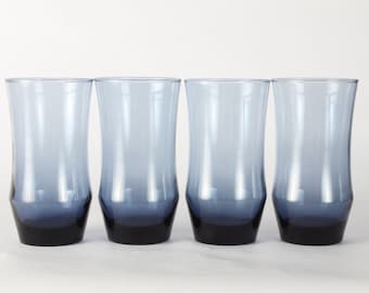 Vintage Libbey Blue Tumblers Glassware, Mid Century Glassware, Smoked Glassware, Mid Century, Tumblers, Blue Glassware, Set of 4