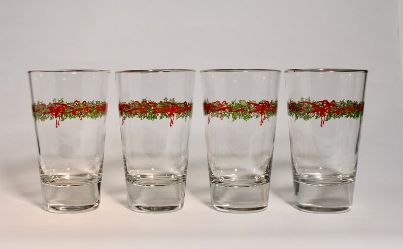 Highball Glassware, Tumblers, Vintage Glassware, Christmas Glassware, Libbey Glassware, Vintage, Glassware, Barware, Water Glasses, Set of 4 image 1