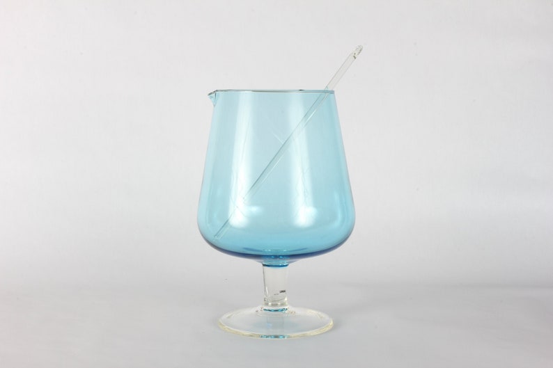 Vintage Blue Glass Pitcher with Stirrer image 1