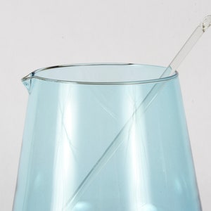 Vintage Blue Glass Pitcher with Stirrer image 3