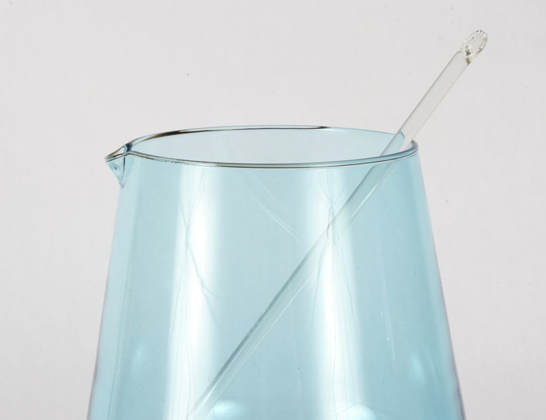 Vintage Blue Glass Pitcher with Stirrer image 3