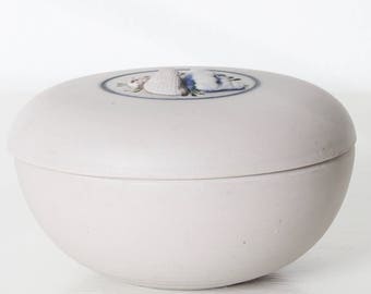 Vintage Ceramic Seashell Jewelry Box, Blue Glazed Interior