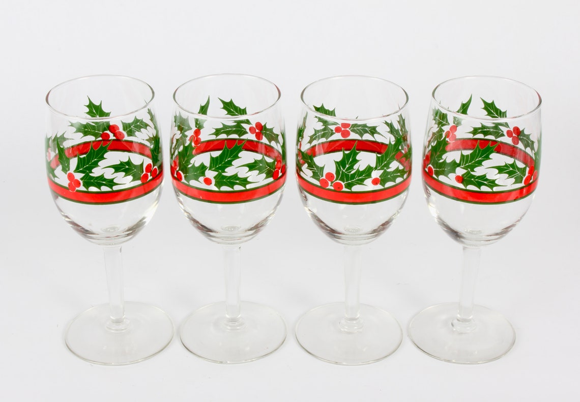 Vintage Libbey Christmas Wine Glasses Wine Glassware Home Etsy
