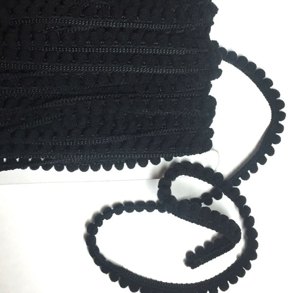 5 Yards "Black" BABY PomPom Trim, Ball Fringe