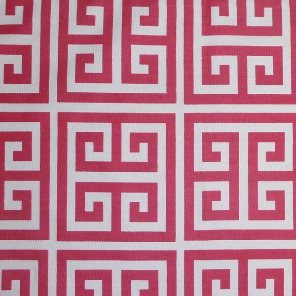 SALE 1 Yard "Towers" Twill Fabric in Pink Sherbert, Greek Key, Bright White Cotton, Home Dec Fabric, Premier Prints