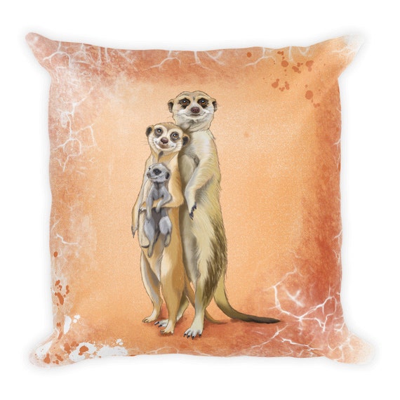 Meerkat Throw Pillow Meerkat Family Art Print Cushion Etsy