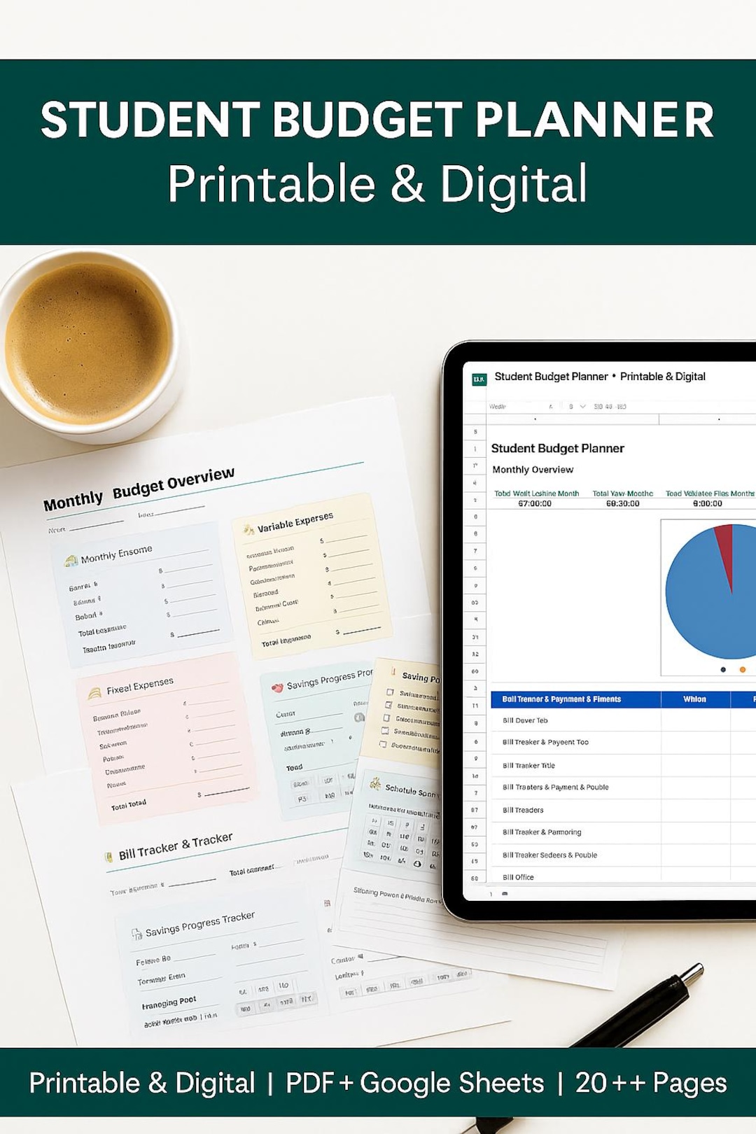 Student Budget Planner Bundle: Printable PDF, Google Sheets & Excel - Etsy
